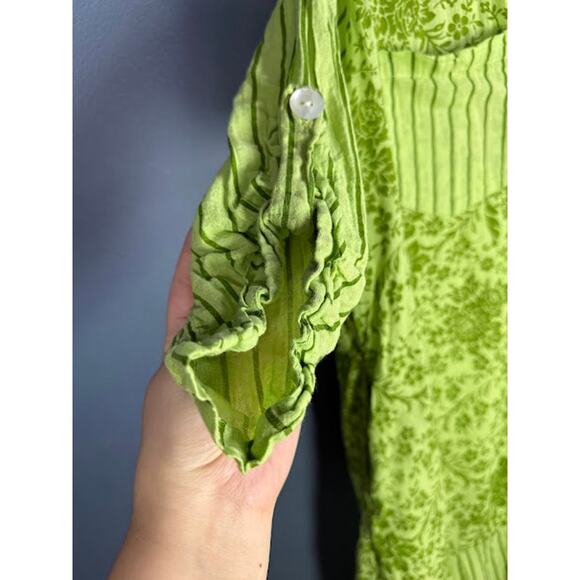 Zury Dress Women's One Size Flowy 100% Cotton Floral Green Art to Wear Oversized - Picture 6 of 8